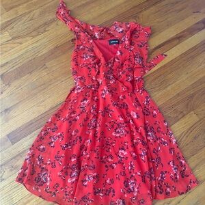 Sugarlips Red Floral Wrap-Style Dress